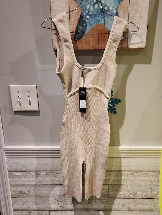 Fashion Nova Pants - NWT Fashion Nova Oatmeal Ribbed Biker Short Romper SZ S